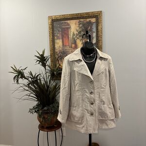 Click Collection Trench Coat Large Beige Pocket Missing Belt Collar Lapel Notch